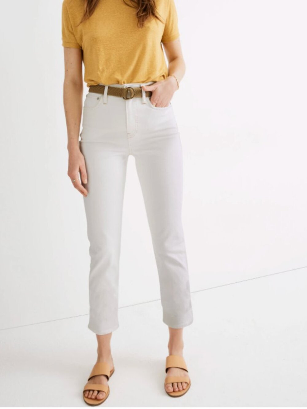 Madewell NEW Classic Straight Cropped Jeans Tile White Comfort Stretch size 25